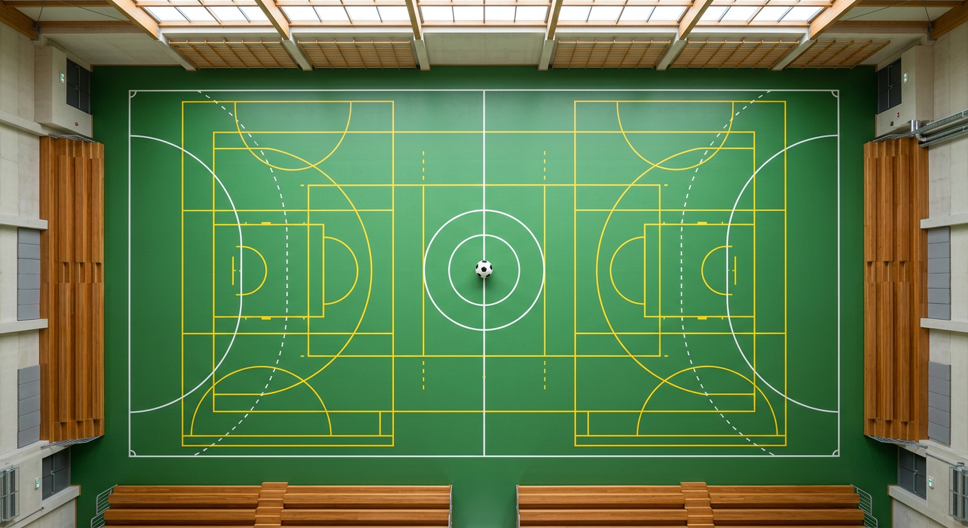 Crianças em treino de futsal na quadra